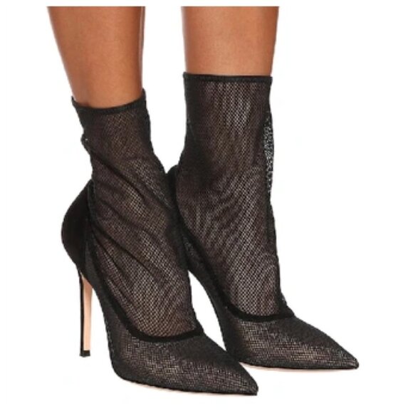 Gianvito Rossi Erin Black Mesh Ankle Boots - Picture 10 of 10
